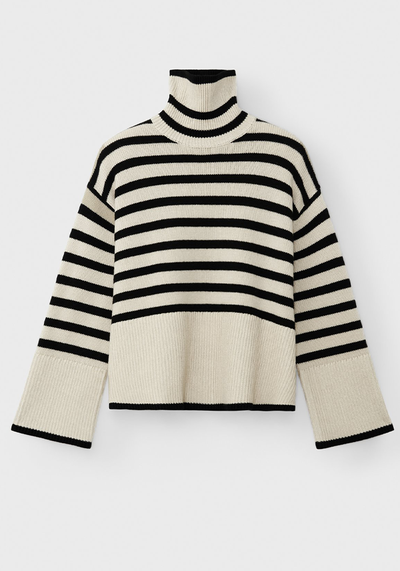 Signature Stripe Turtleneck Light Sand Stripe from Totême