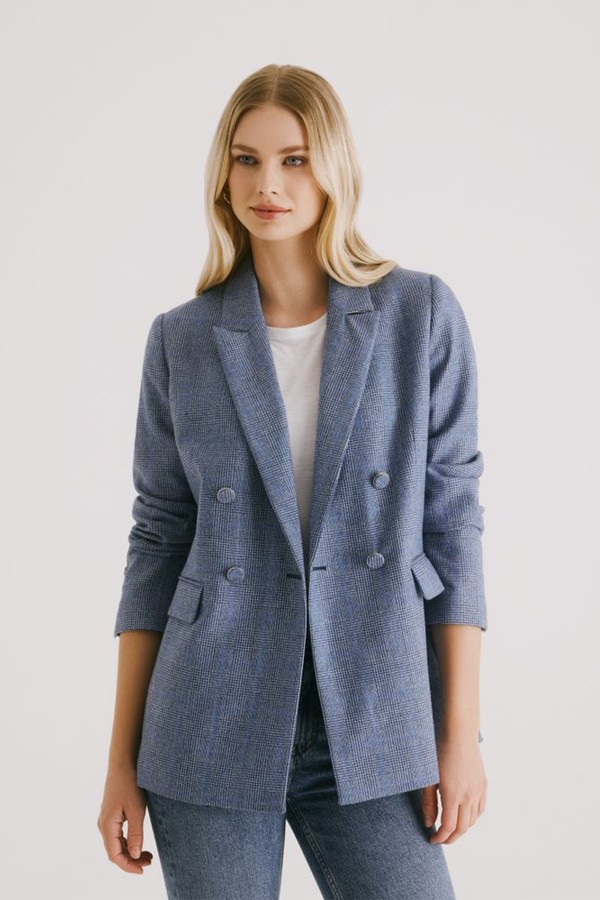 Double Breasted Check Wool Jacket