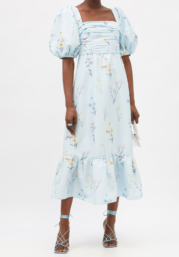 Puff-Sleeve Floral-Print Taffeta Dress from Self-Portrait