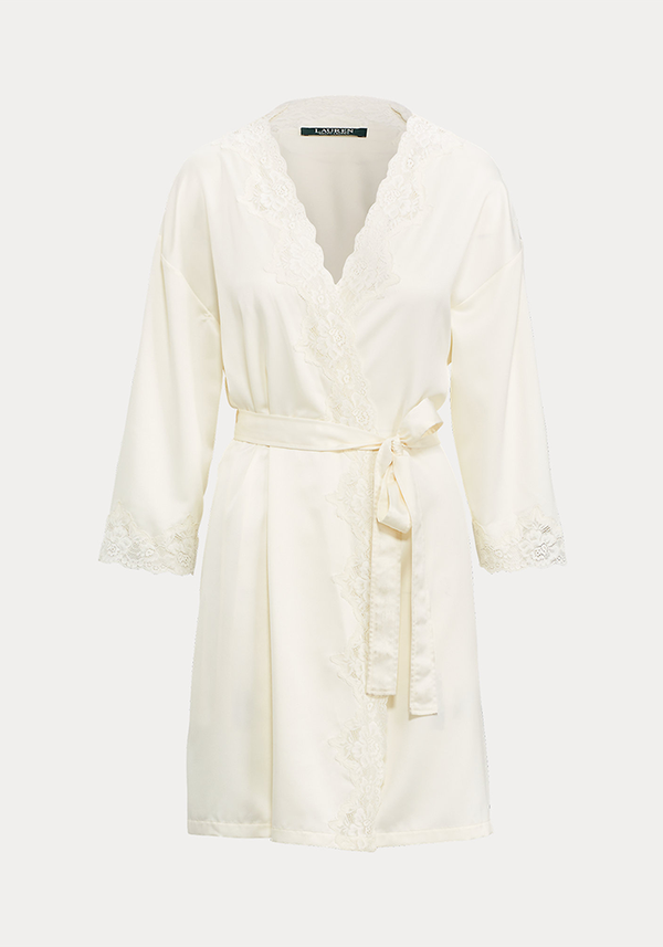 Lace-Trim Satin Robe
