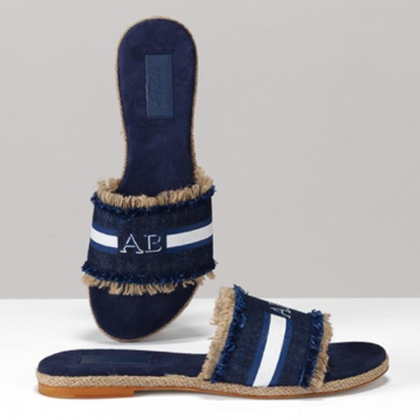 Monogram Stripe Fray Denim Slide from Rae Feather