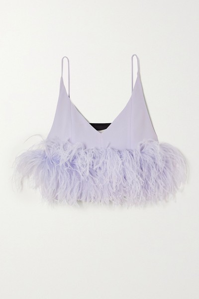 Poppy Feather-Trimmed Crepe Camisole from 16Arlington