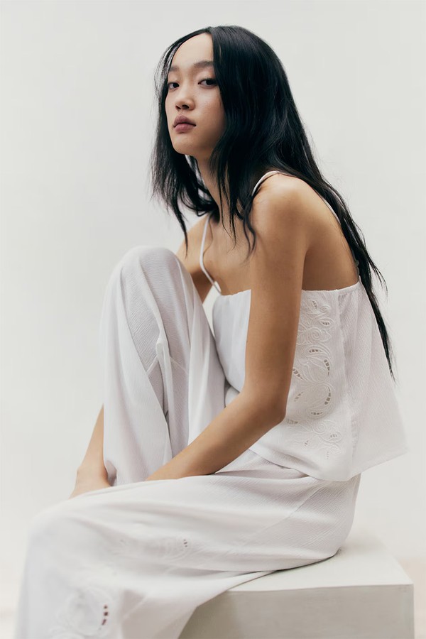 Wide Broderie Anglaise Trousers from H&M
