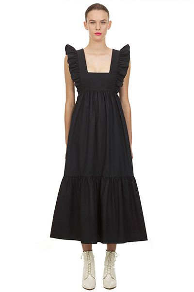 Black Cotton Poplin Midi Dress