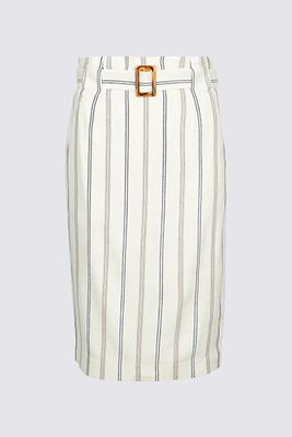 Linen Blend Striped Pencil Skirt