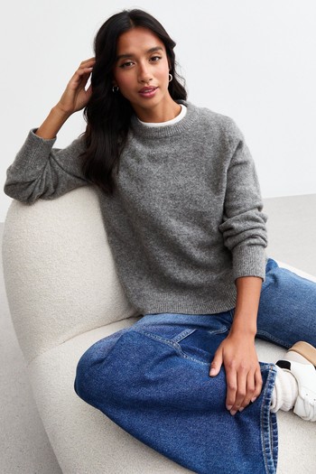 Petite Grey Soft Knit Crew Neck Jumper