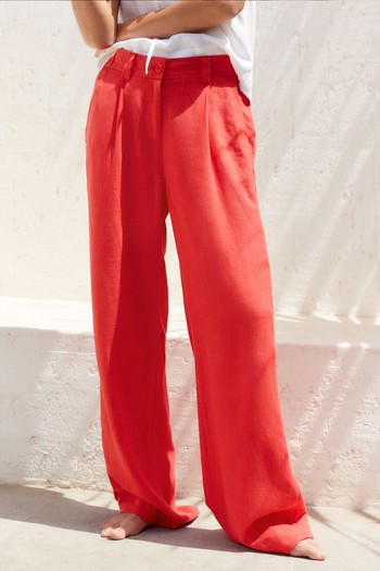 Linen Blend Wide Leg Trousers from Next