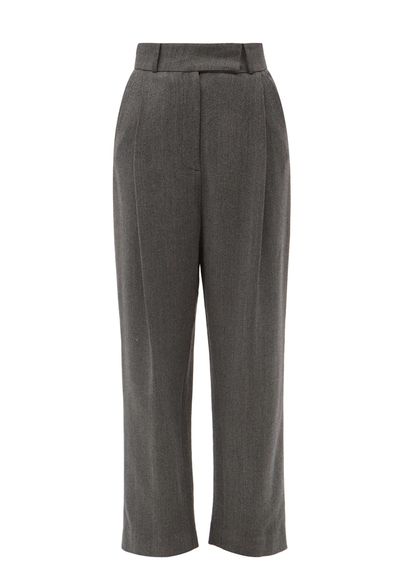 Pleated Wool-Blend Herringbone Trousers from Totême