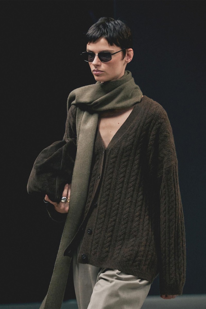 Wool Blend Cable-Knit Cardigan 