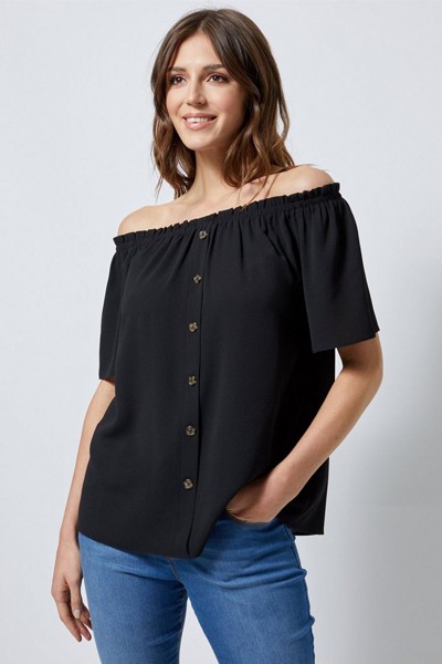 Button Through Bardot Top