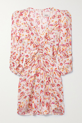 Aliniza Ruched Floral-Print Jacquard Mini Dress from Isabel Marant