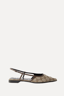Demi Leather-Trimmed Canvas-Jacquard Ballet Flats from Gucci