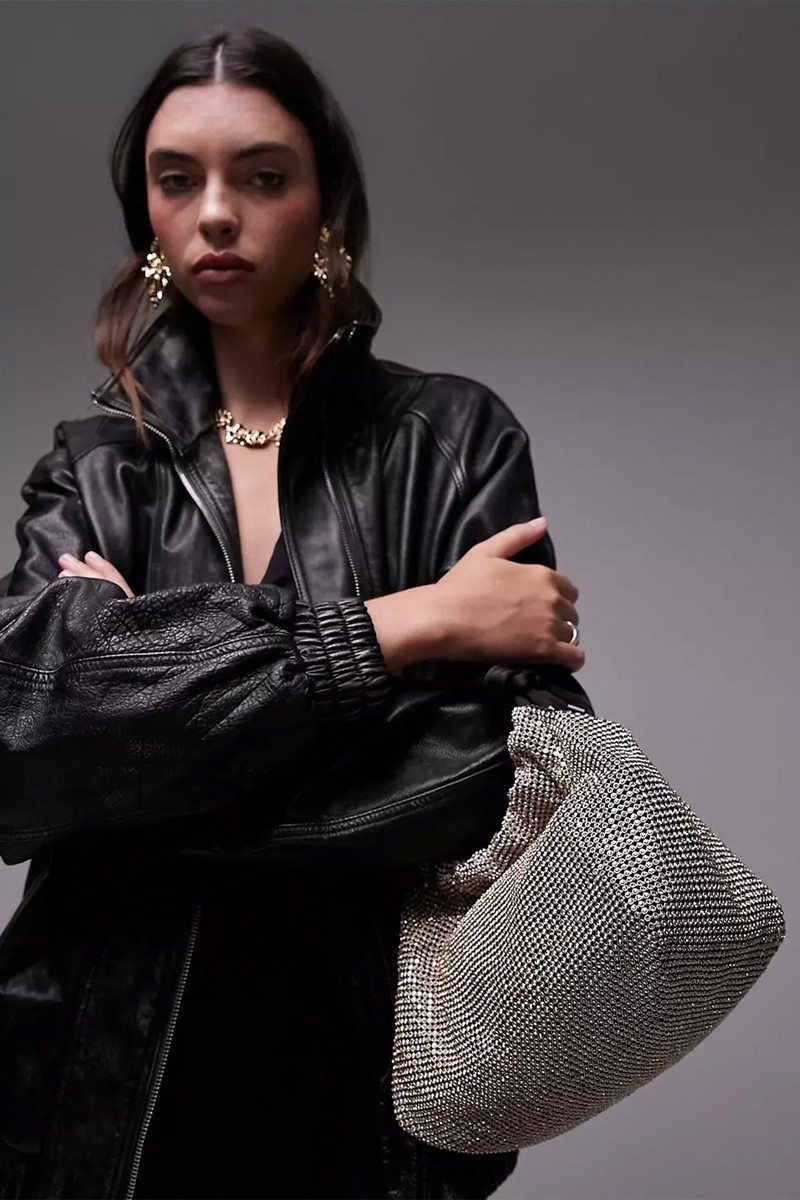 Embellished Grab Bag With Satin Handle