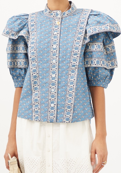 Fernanda Balloon-Sleeve Tile-Print Blouse from Sea