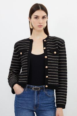 Textured Military Trim Knit Jacket
