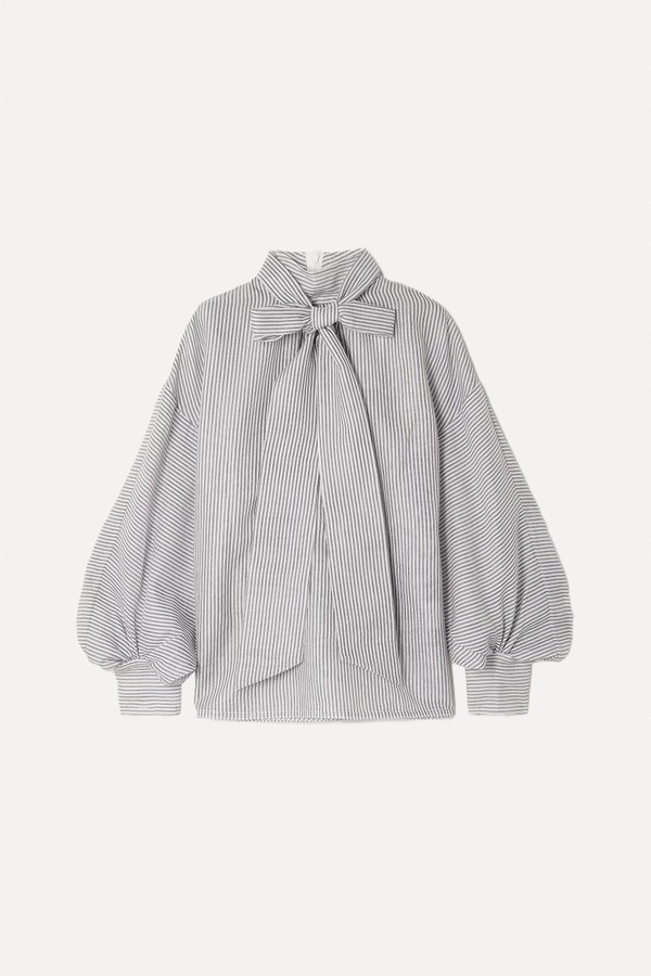 Pussy-Bow Striped Cotton & Silk-Blend Blouse from Zimmerman