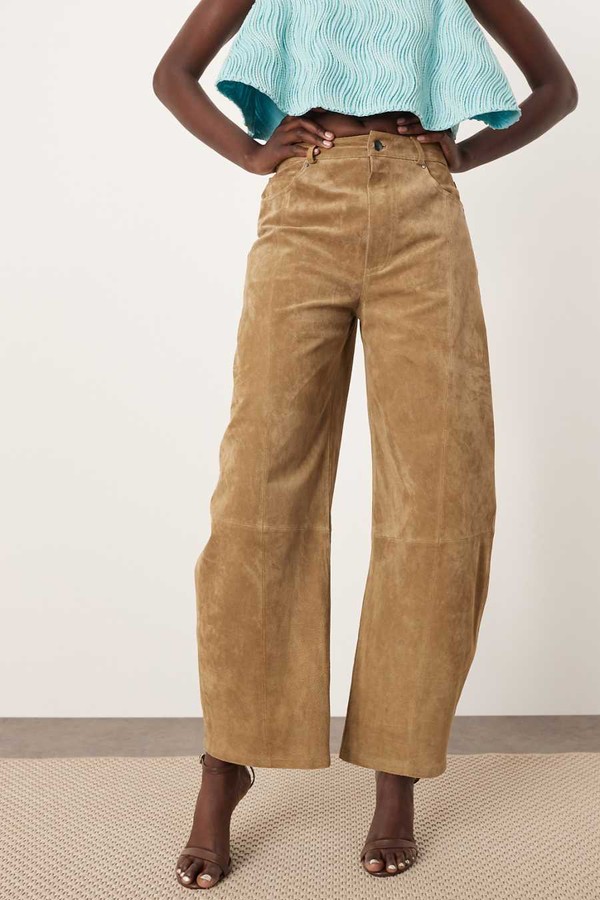 Sydney Suede High Waisted Barrel Trousers