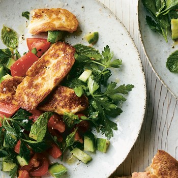 Fried Halloumi With Cucumber Salad