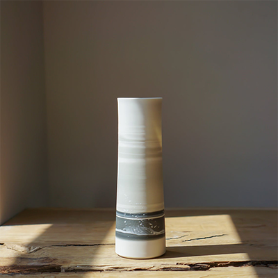 Handmade Stormy Grey Porcelain Stem Vase