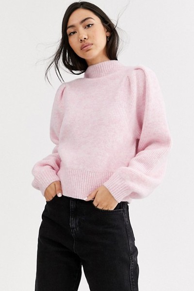 Sadie High Neck Jumper In Pink from Weekday