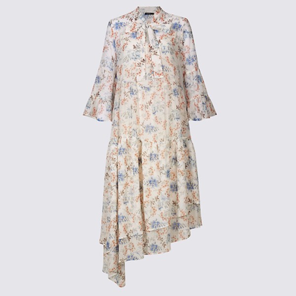 Floral Print Asymmetric Midi Dress 