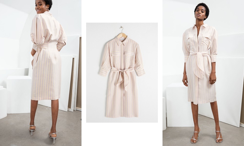 Striped Puff Sleeve Midi Dress, £110 