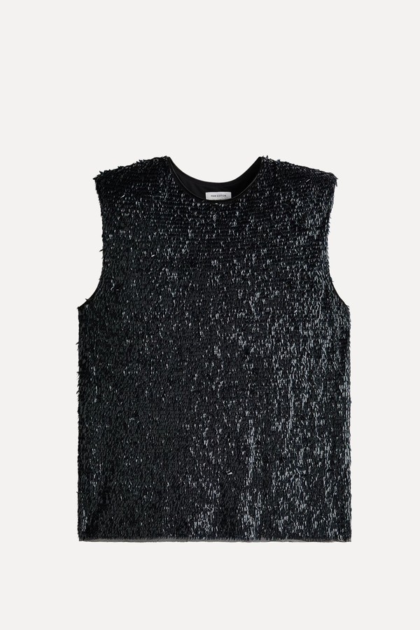 Sequined Shoulder-Pad Top