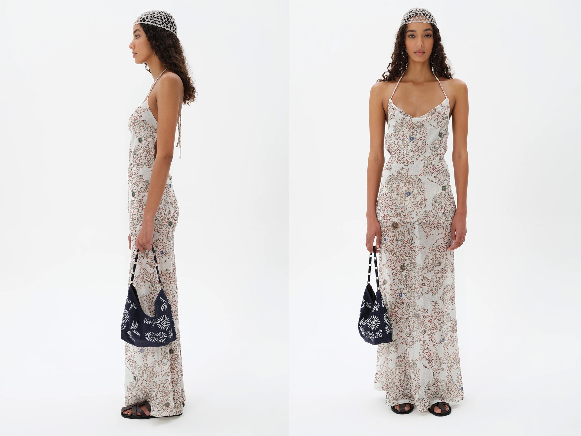 Nensi Nazar Printed Semi-Sheer Open-Back Dress