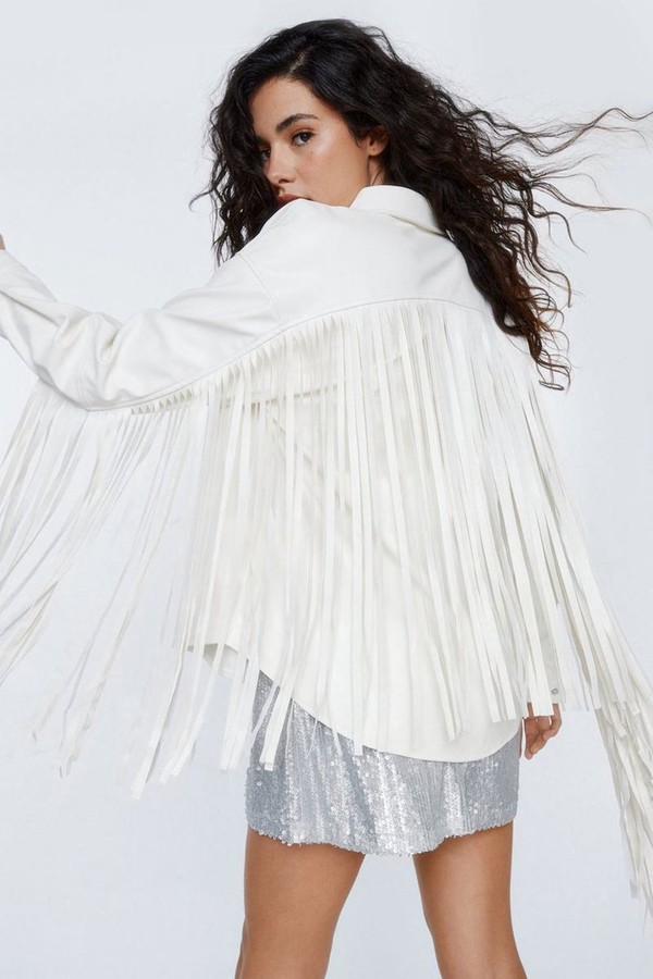 Fringed Faux Leather Shirt Jacket