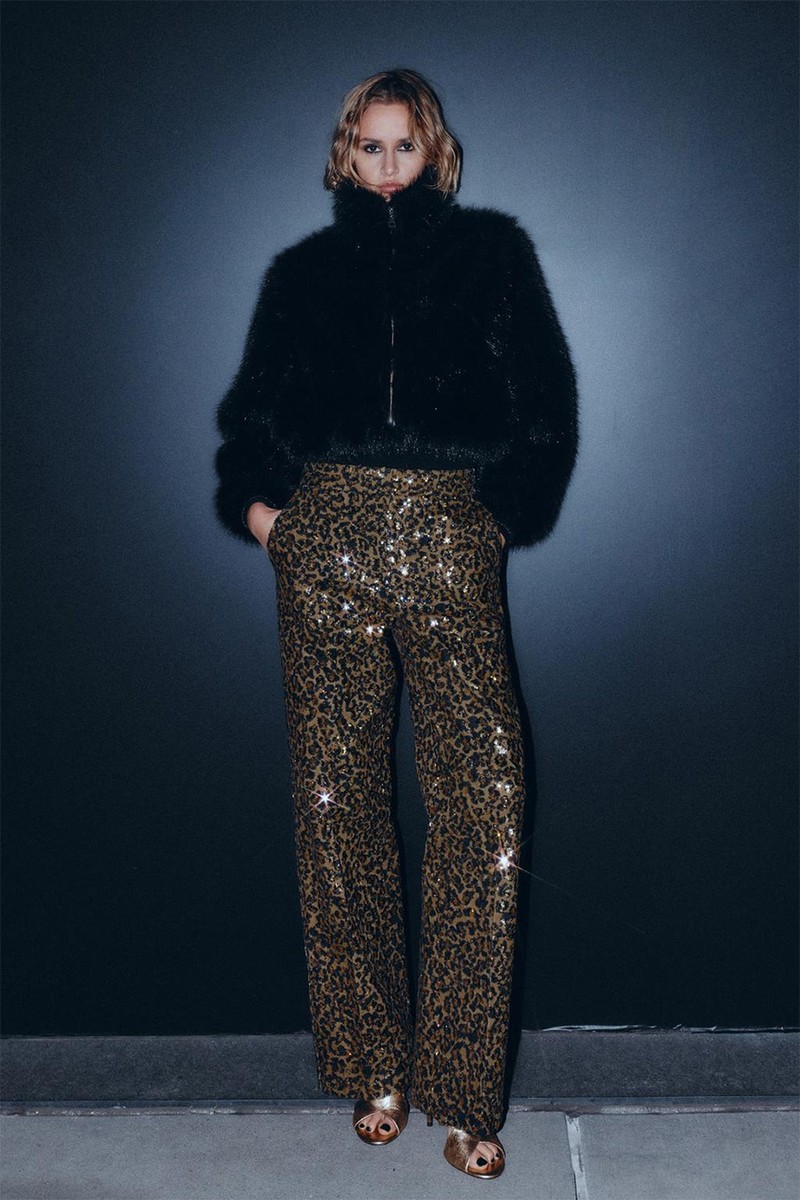 Animal Print Sequinned Straight-Leg Trousers