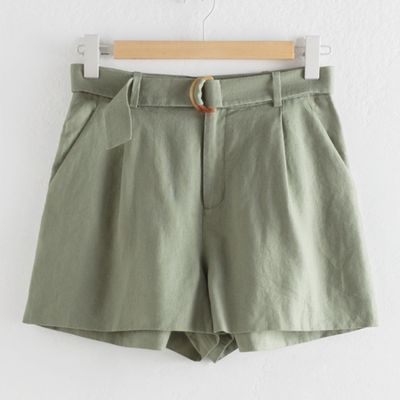 Belted Linen Pleat Shorts from & Other Stories
