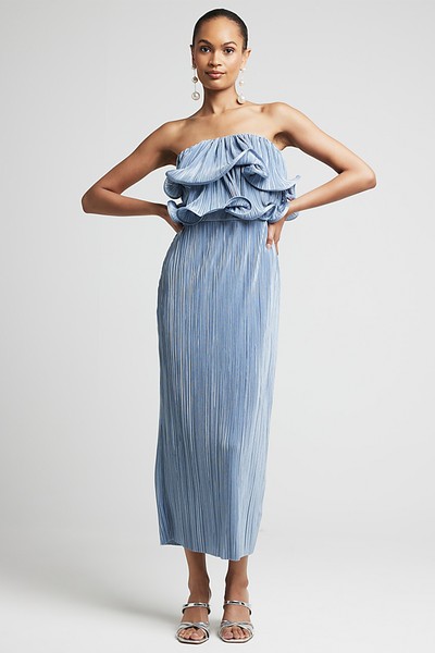 Plisse Frill Bandeau Midi Dress  from River Island