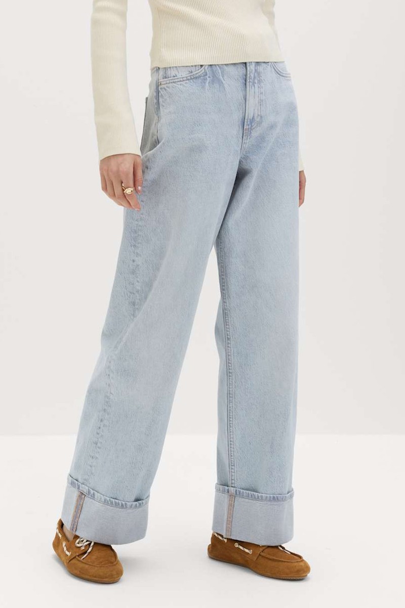 High Waisted Wide Leg Turn Up Jeans