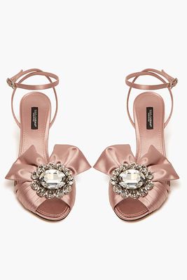 Kiera Crystal-Brooch Satin Sandals from Dolce & Gabbanna