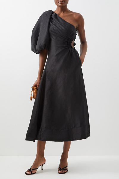 One-Shoulder Cutout Linen-Blend Dress, £480 | AJE