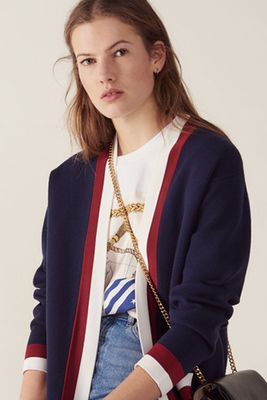 Nouchica Striped-Trim Woven Cardigan from Sandro