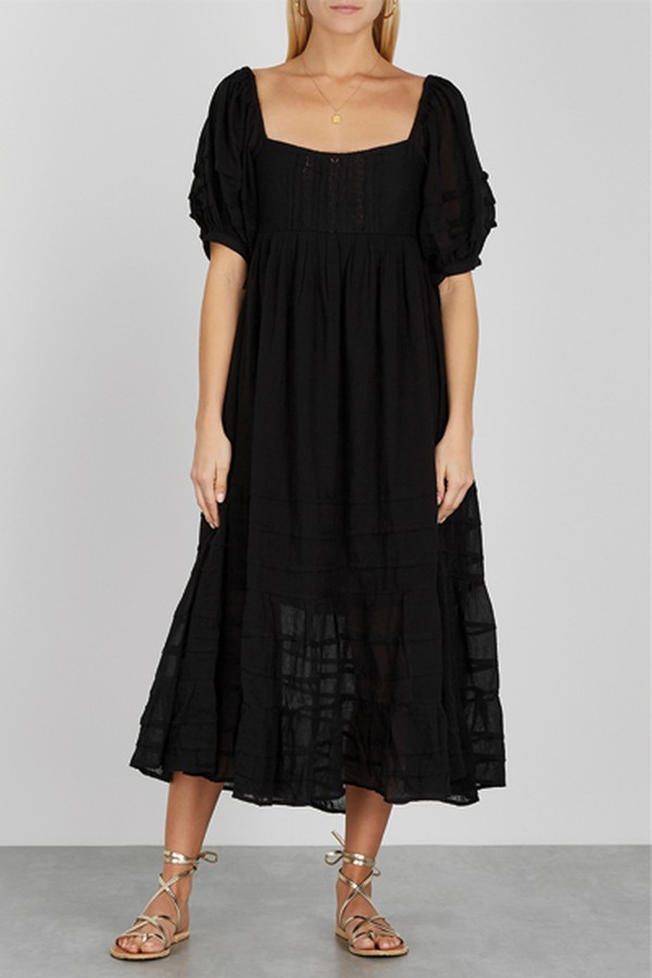 Let’s Be Friends Black Gauze Midi Dress from Free People