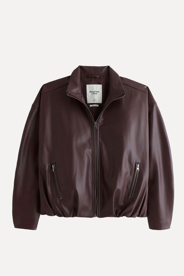 Bubble Hem Vegan Leather Bomber Jacket from Abercrombie & Fitch