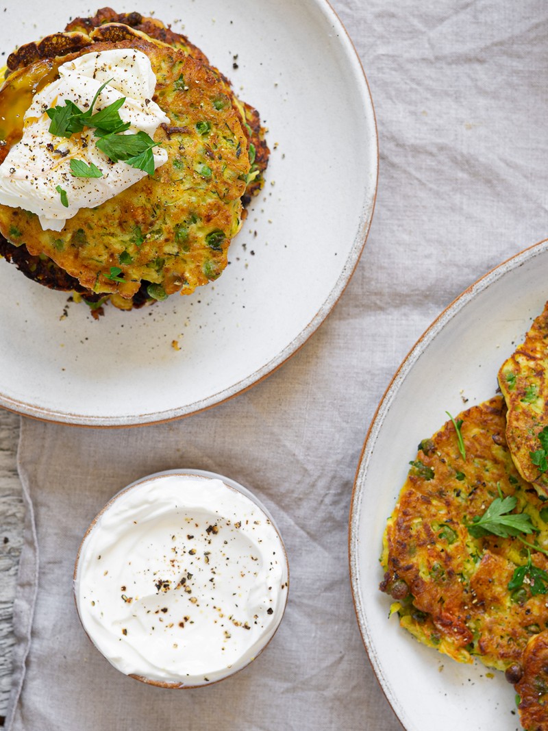 Courgette, Pea & Feta Fritters