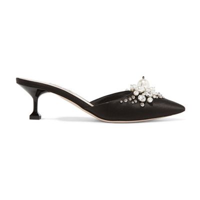 Embellished Satin Mules from Miu Miu