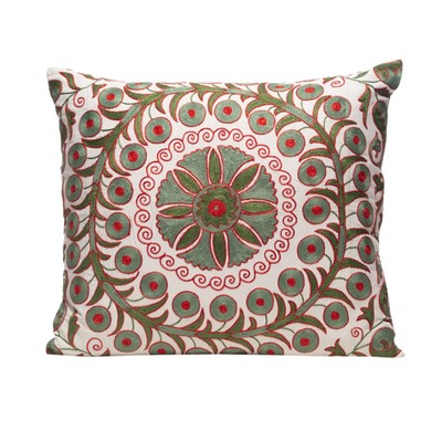 Olive Harvest Silk Suzani Cushion