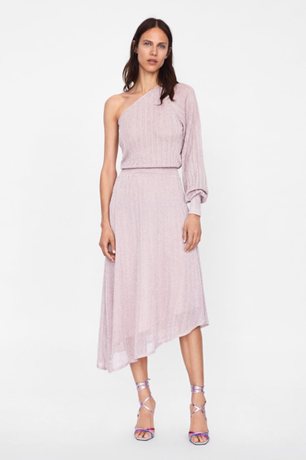 Metallic Thread Asymmetric Dress