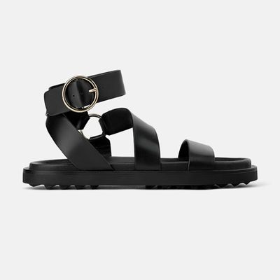 Leather Flat Sandals With Rings from Zara