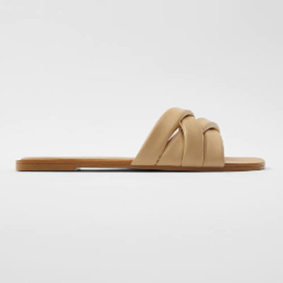 Flat Leather Sandals With Quilted Criss-Cross Straps from Zara