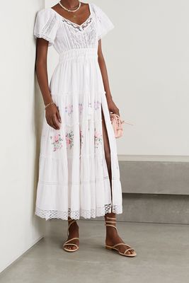 Charo Lace-Trimmed Embroidered Cotton-Voile Midi Dress