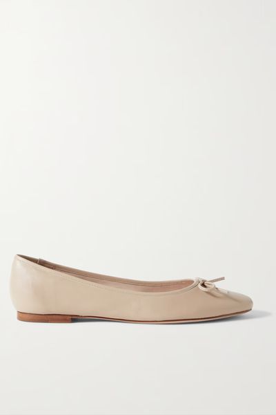 Bow Embellished Leather Ballet Flats  from Porte & Paire