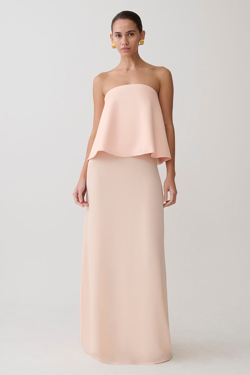 Sophia Satin Strapless Maxi Dress from Meshki