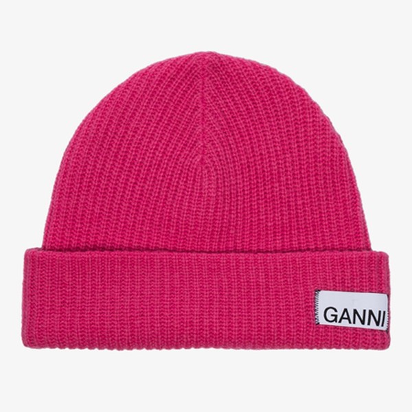 Pink Wool Knit Beanie from Ganni