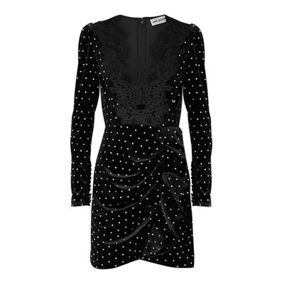 Black Crystal-Embellished Velvet Mini Dress from Self-Portrait