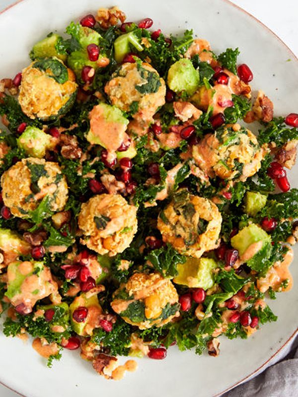Spinach Falafels With Zingy Kale Salad